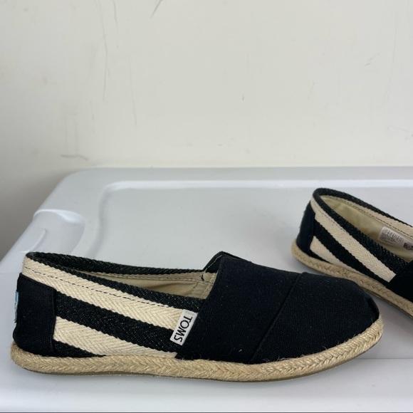 TOMS Womens Sz 7 Stripe University Classic Slip On Canvas Espadrille Shoes Black - Picture 5 of 9